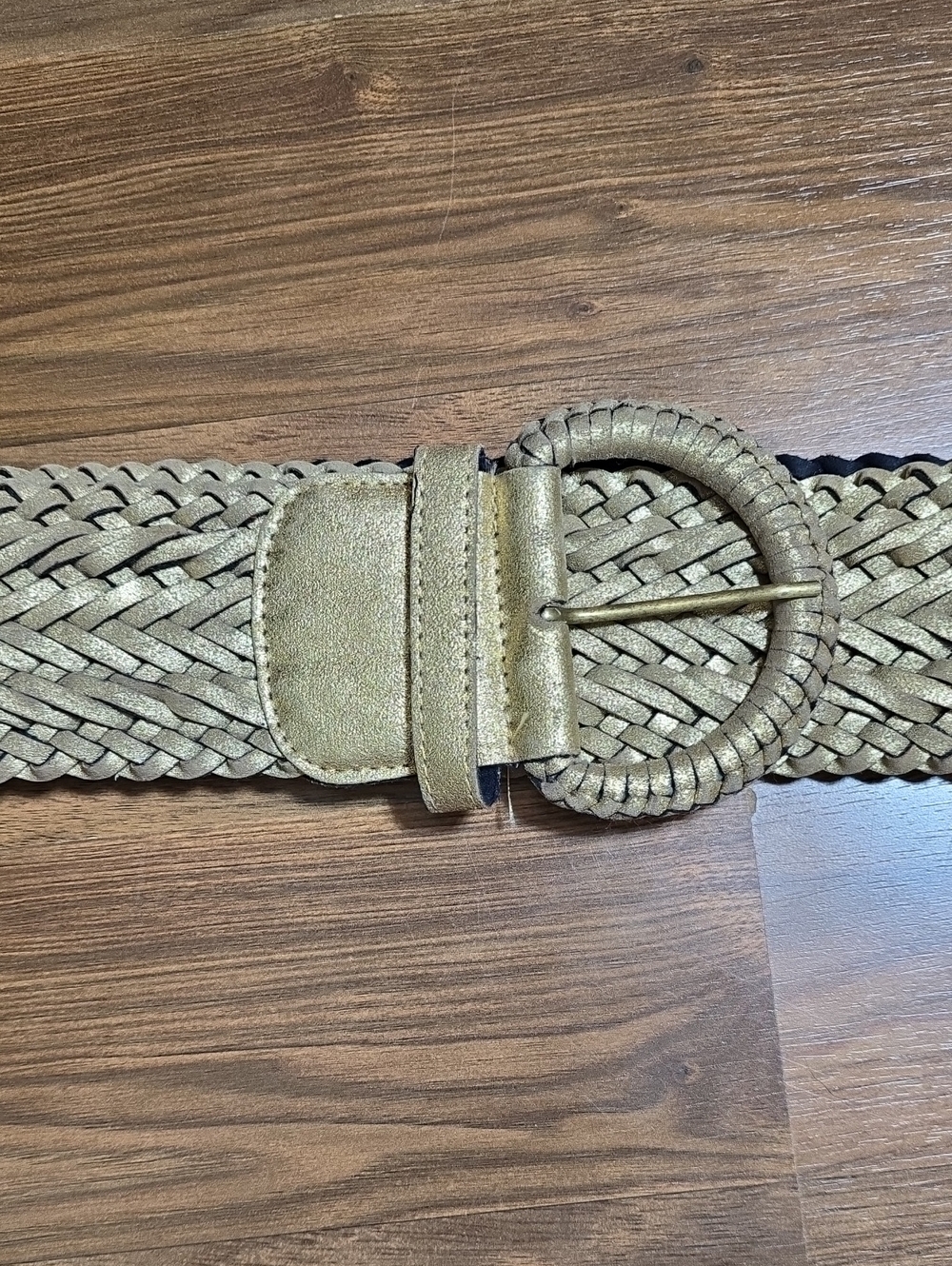 Aeropostale Leather Wide Woven Metallic Gold Braided Belt